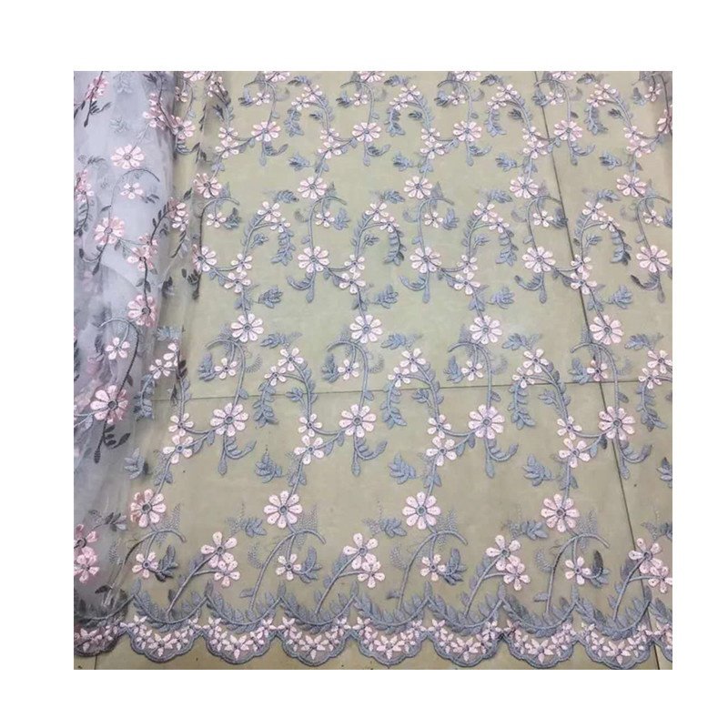 Two-Color Horn Flower Embroidered Breathable Knitted Mesh Lace Fabric for Girls' DIY Dresses Wholesale Stock Embroidery Fabric