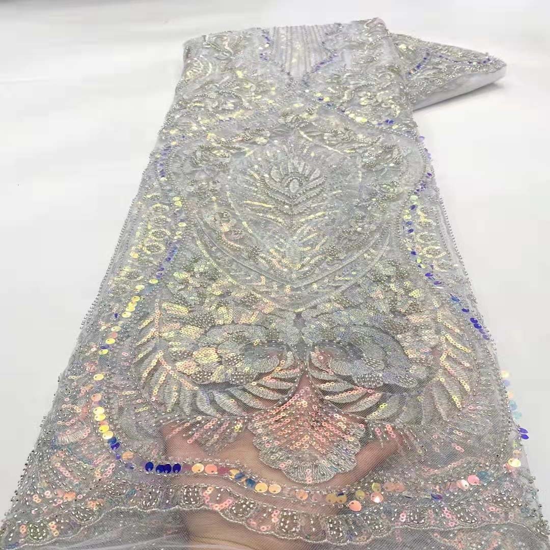 New wedding dress small bead tube embroidery bead embroidery fabric lace mesh fabric