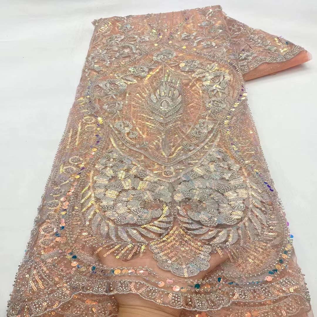 New wedding dress small bead tube embroidery bead embroidery fabric lace mesh fabric