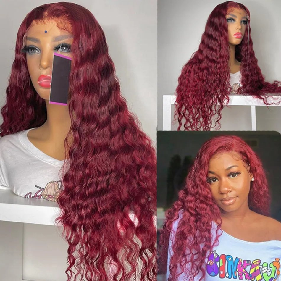 Cheap Curly Colored 99J Human Hair Lace Front Wigs Hd Wig for Black Burgundy 360 Full Lace Women Small Brazilian Hair Long