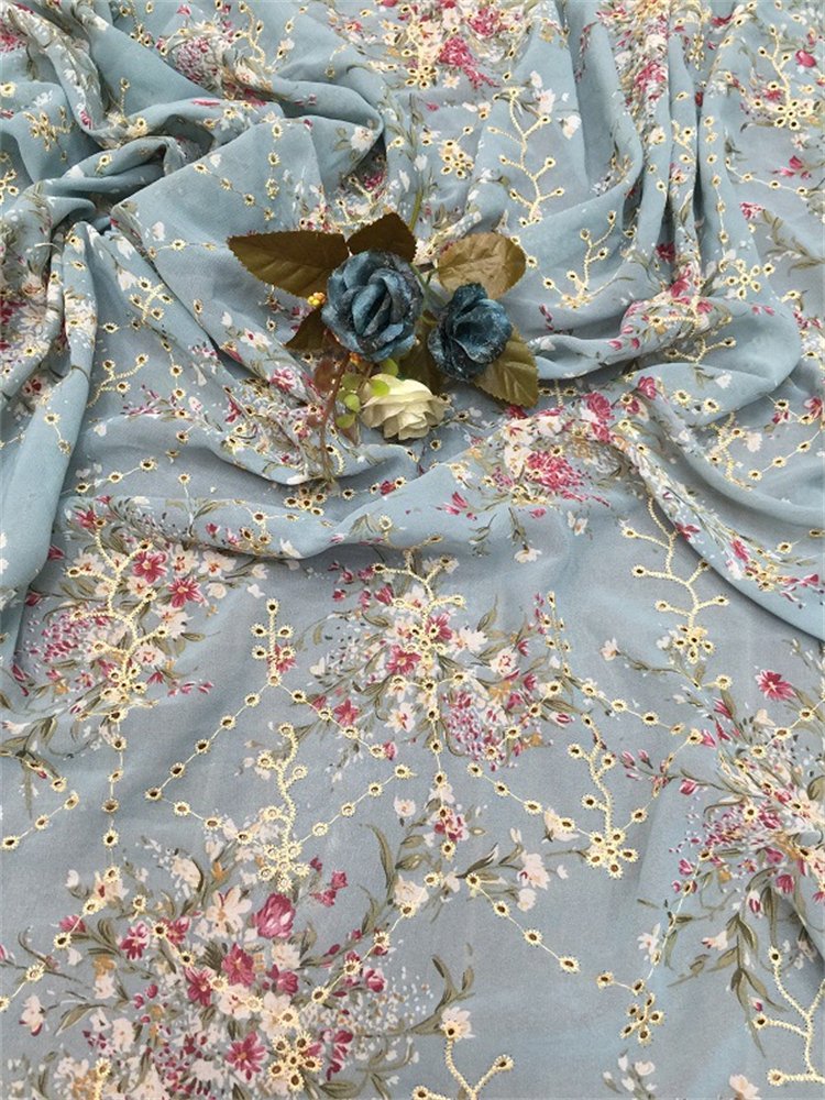 Drapery 2024 embroidered somali bridal chiffon 100% polyester floral embroidery sheer tulle bridal chiffon dress fabric