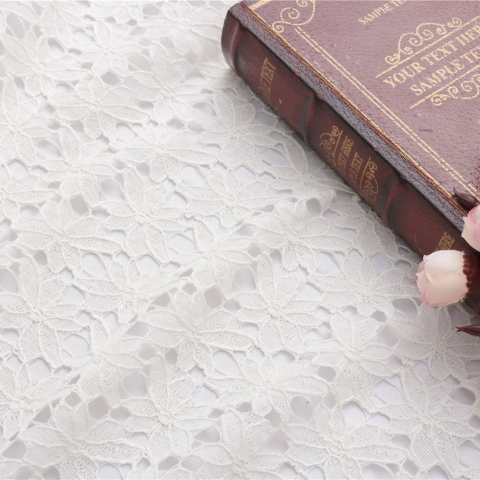 New High Quality Embroidered Nylon White Flower Tulle Lace Fabric For Wedding Gown