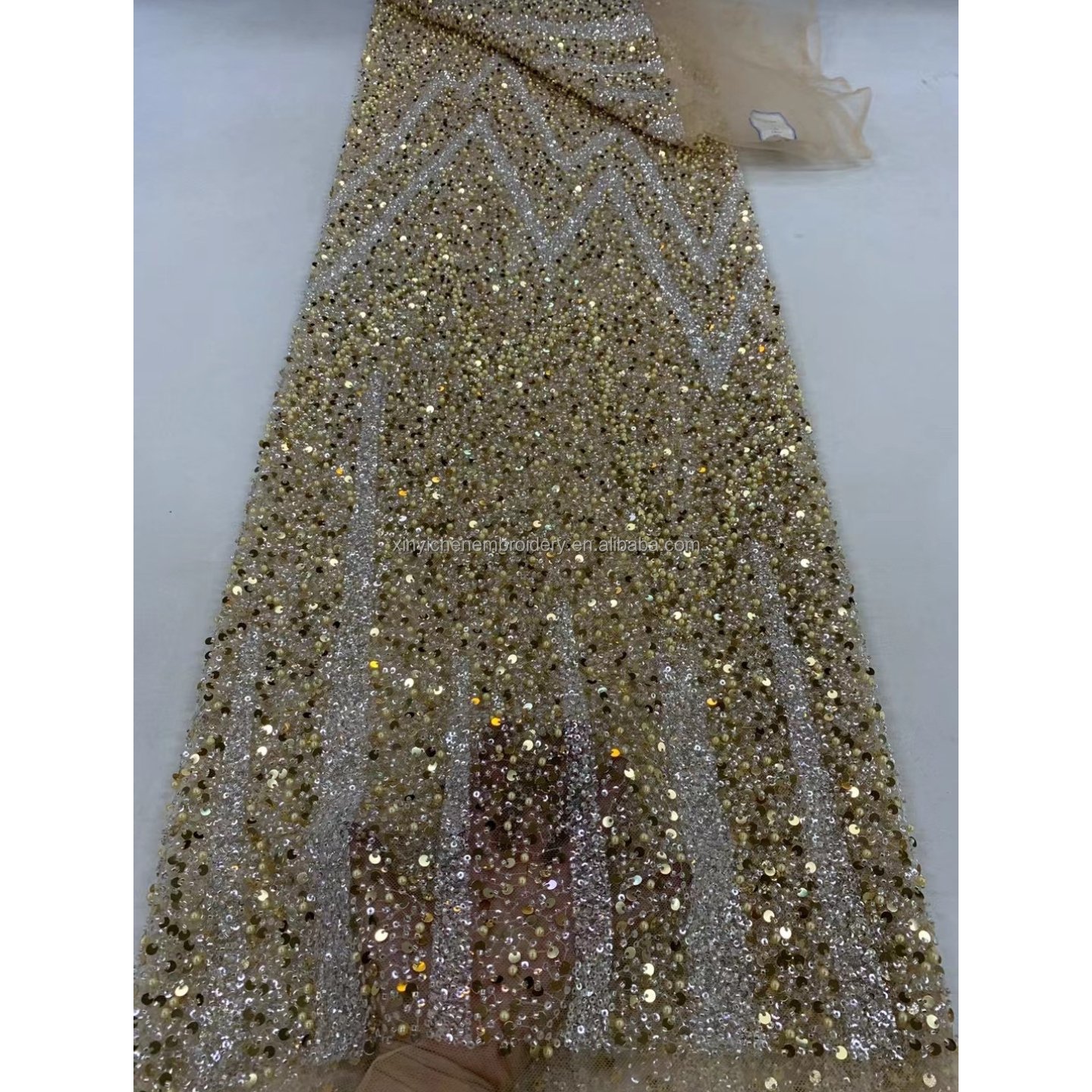 wholesale mesh border lace fabric embroidery 2024 new arrival good price beaded lace fabric luxury for wedding evening dress