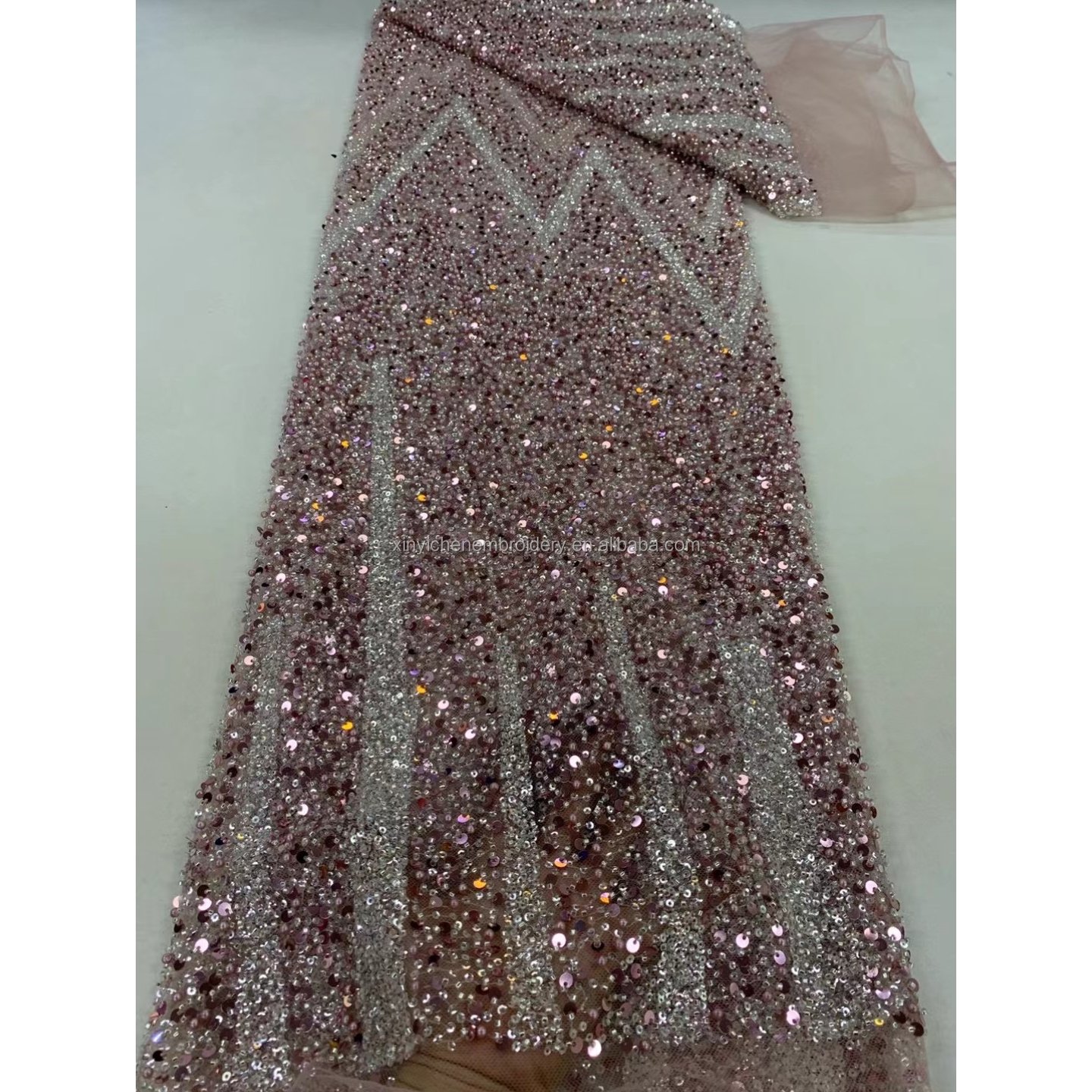 wholesale mesh border lace fabric embroidery 2024 new arrival good price beaded lace fabric luxury for wedding evening dress