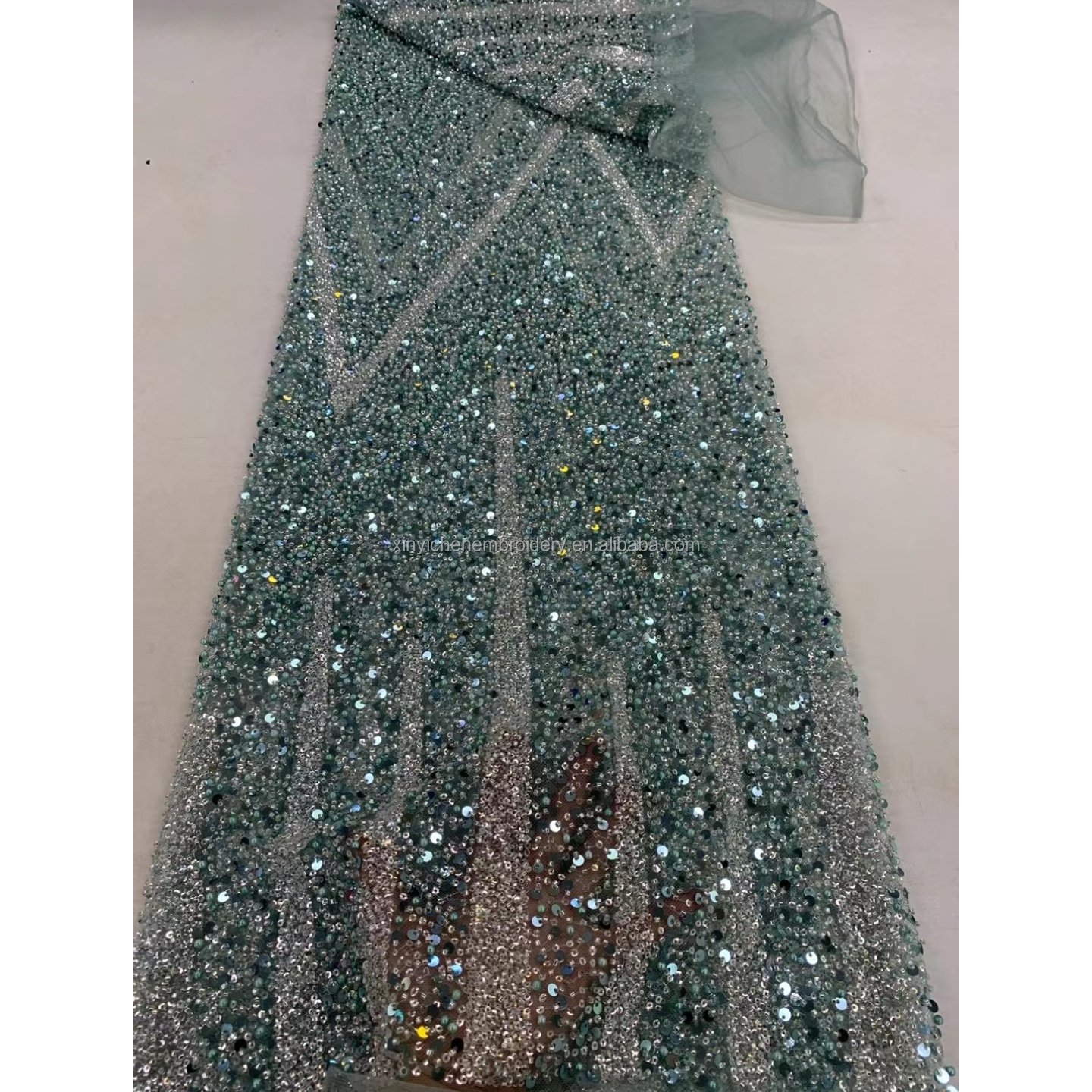 wholesale mesh border lace fabric embroidery 2024 new arrival good price beaded lace fabric luxury for wedding evening dress