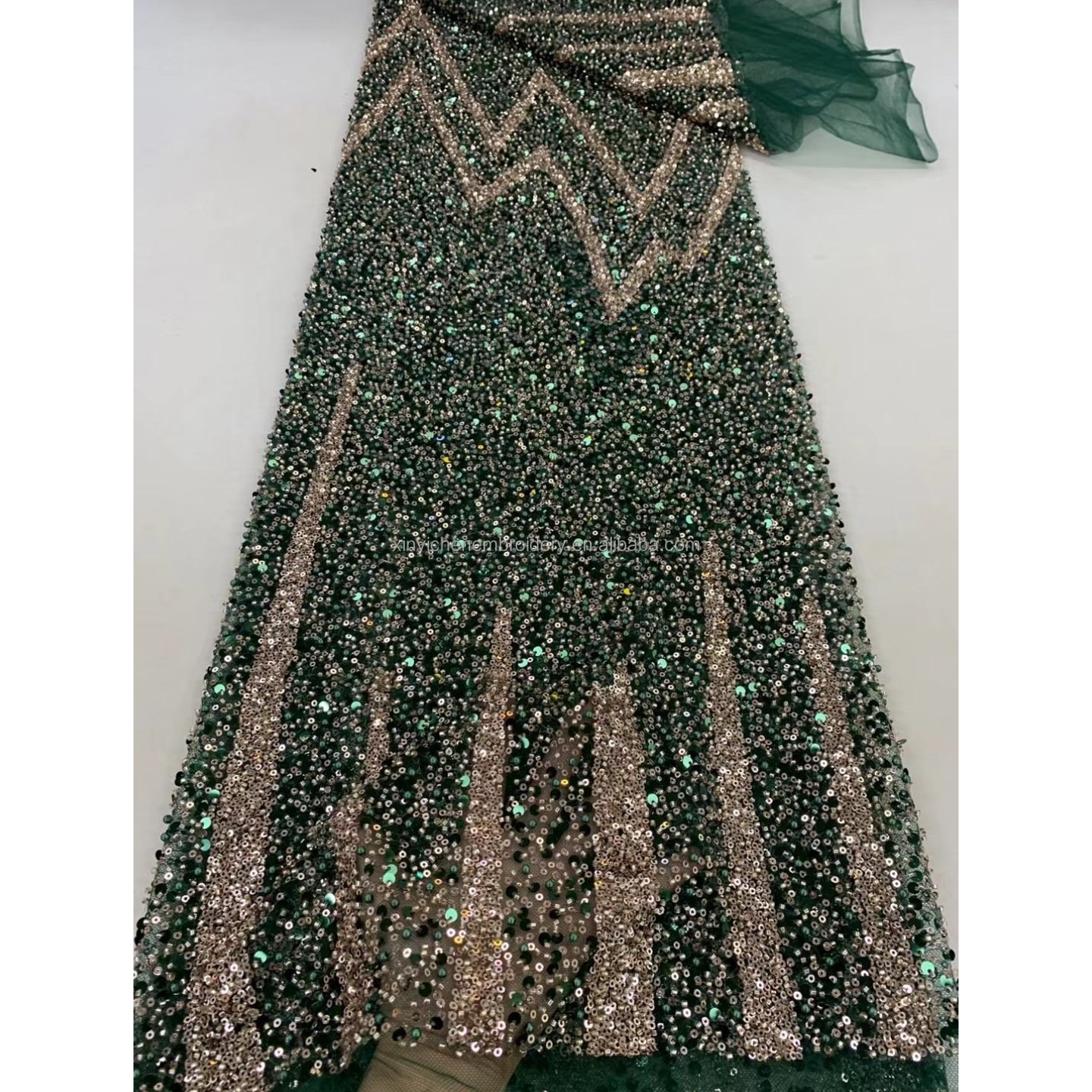 wholesale mesh border lace fabric embroidery 2024 new arrival good price beaded lace fabric luxury for wedding evening dress