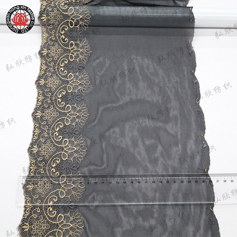 Newly designed black 25cm embroidered lace clothing underwear mesh lace fabric