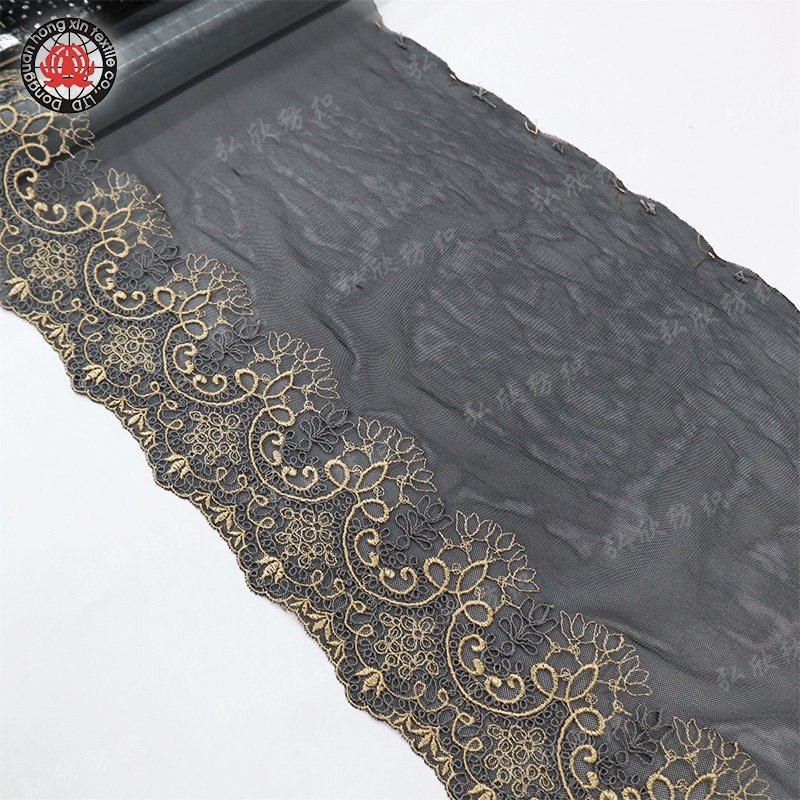 Newly designed black 25cm embroidered lace clothing underwear mesh lace fabric