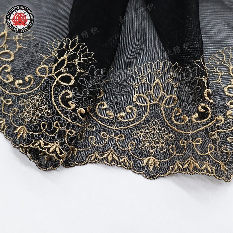 Newly designed black 25cm embroidered lace clothing underwear mesh lace fabric
