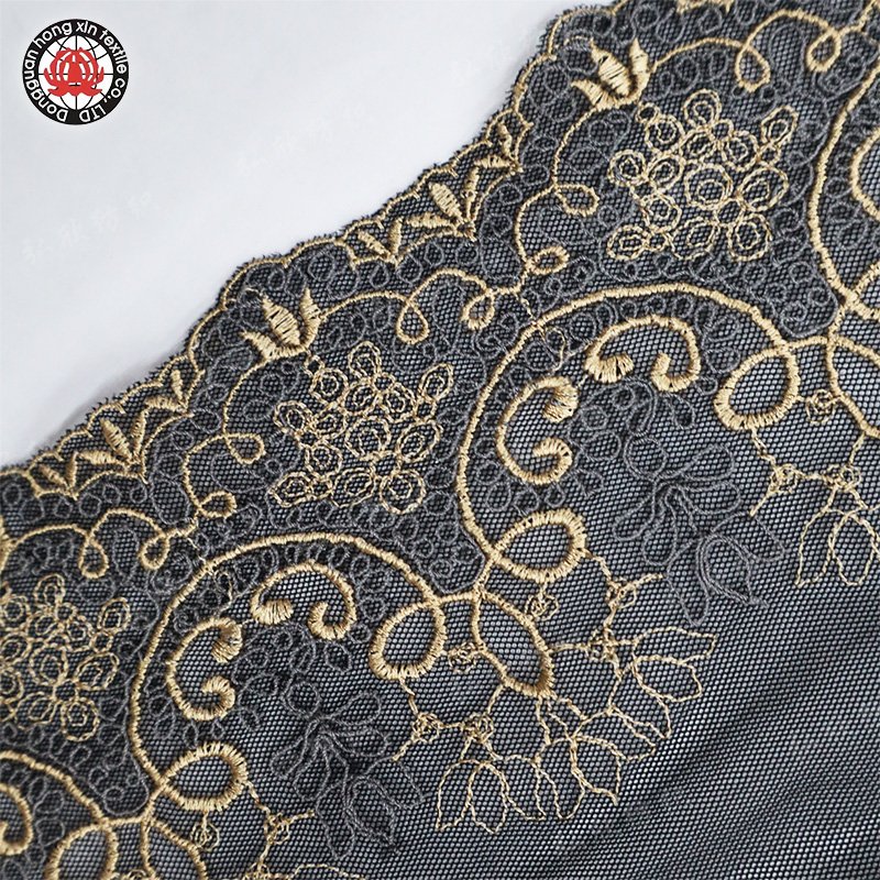 Newly designed black 25cm embroidered lace clothing underwear mesh lace fabric