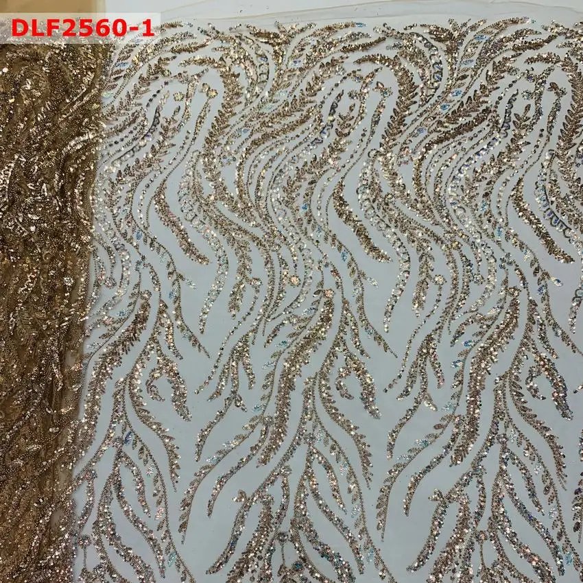 2024 latest design heavy beaded embroidery fabric with sequin tube beaded for wedding dress lace fabric