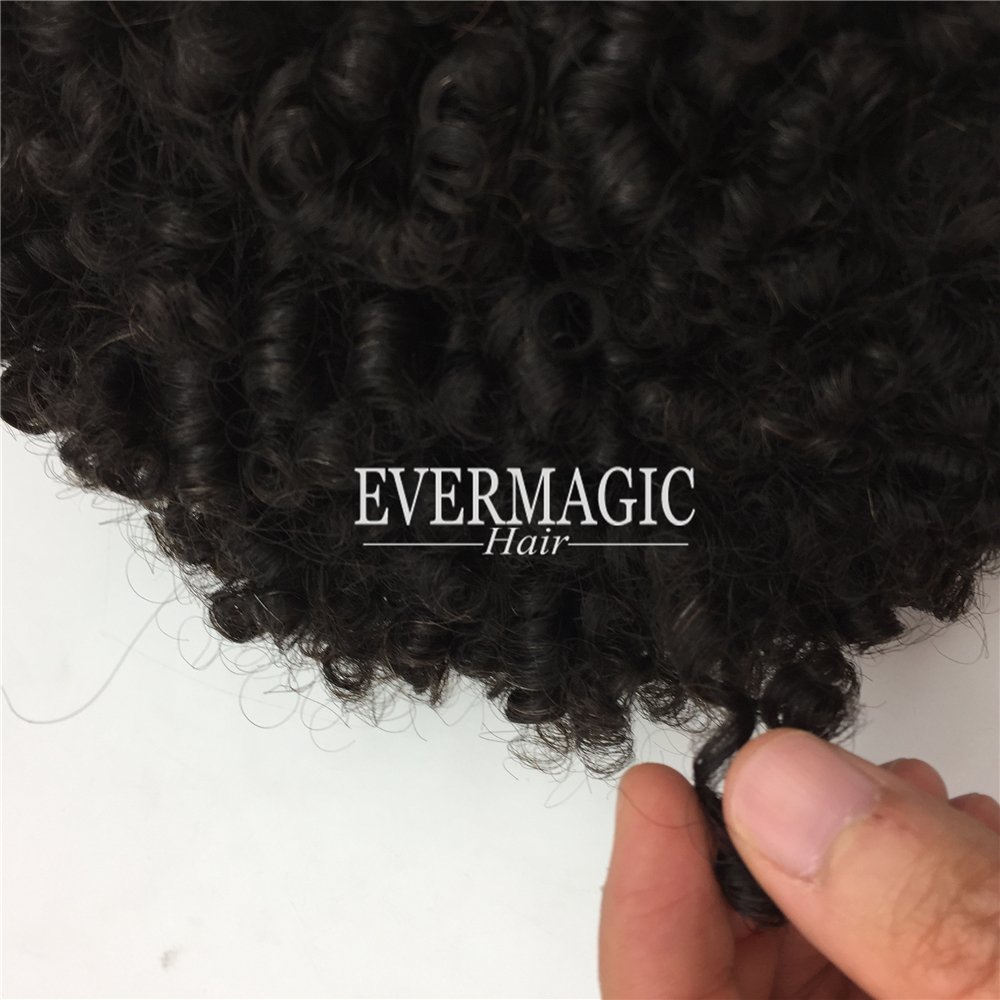 Evermagic 1B color 12mm curly bleached knots natural hair line full lace hair toupee hair prosthesis for man