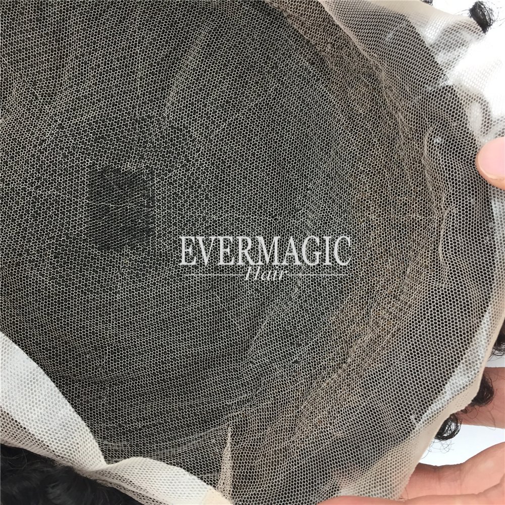 Evermagic 1B color 12mm curly bleached knots natural hair line full lace hair toupee hair prosthesis for man