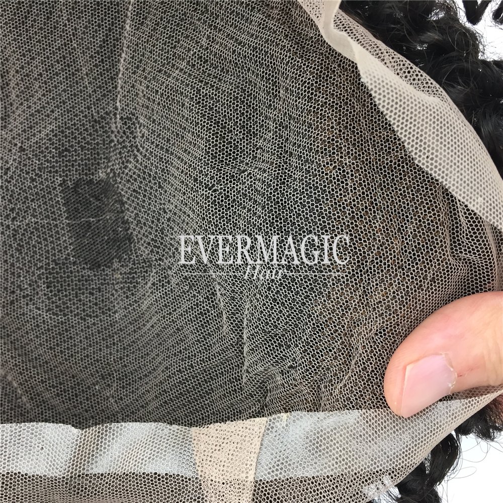 Evermagic 1B color 12mm curly bleached knots natural hair line full lace hair toupee hair prosthesis for man