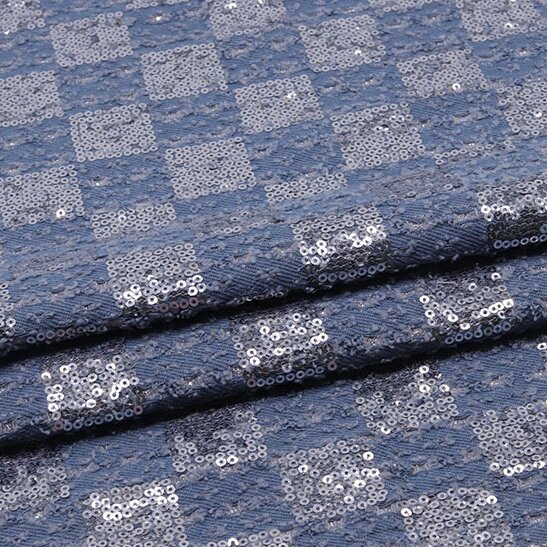 Wholesale 10*10 Chessboard Bead Embroidery Composite Denim Fabric Thick Elasticity for Garments