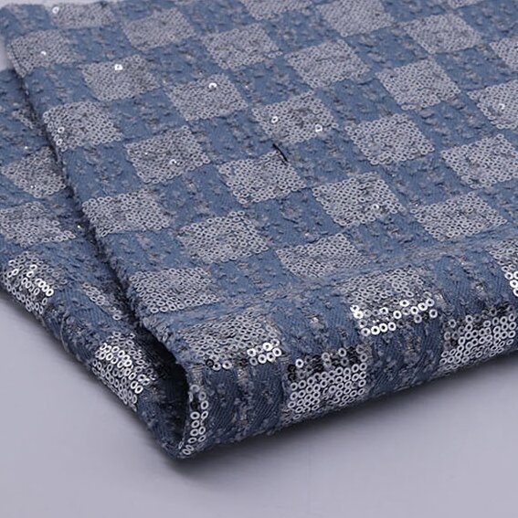 Wholesale 10*10 Chessboard Bead Embroidery Composite Denim Fabric Thick Elasticity for Garments