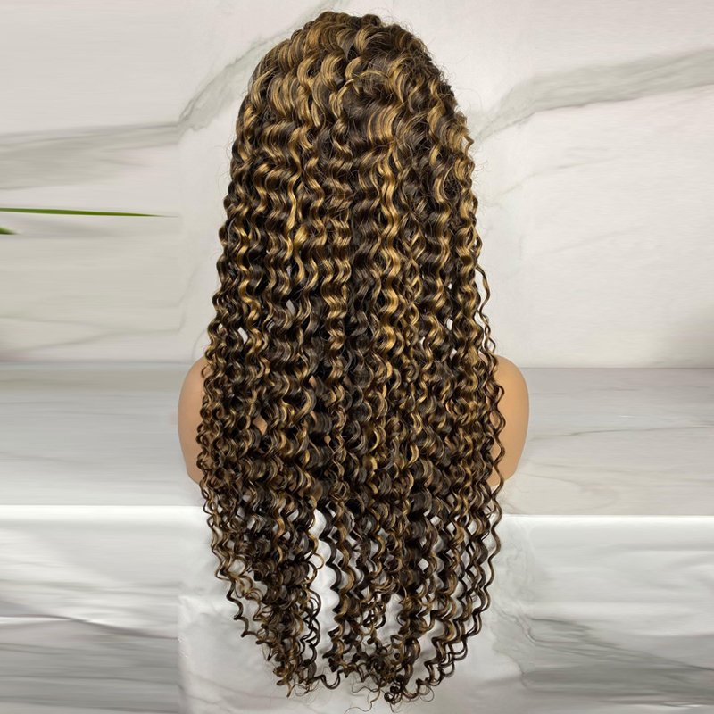 100% virgin brazilian 180% density wavy lace front human hair wig 4# 27# highlight deep wave transparent lace front wigs