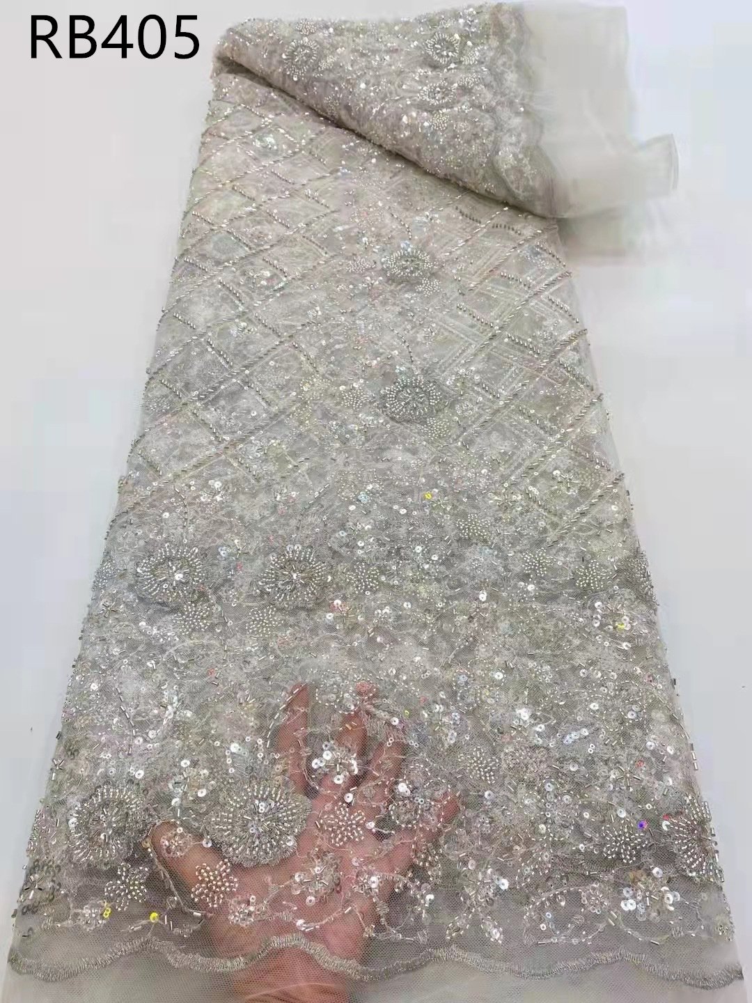 Wholesale quality diamond pattern black lace fabric French beaded fabric dresses for wholesale