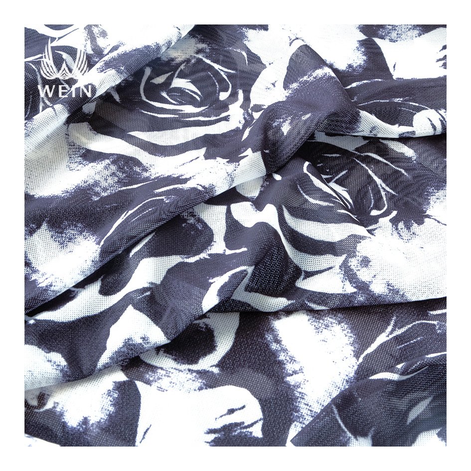 WI-K04 Custom Print Wholesale Good Price Mesh Printed Fabric Digital Printed Fabric For Dress With Low MOQ