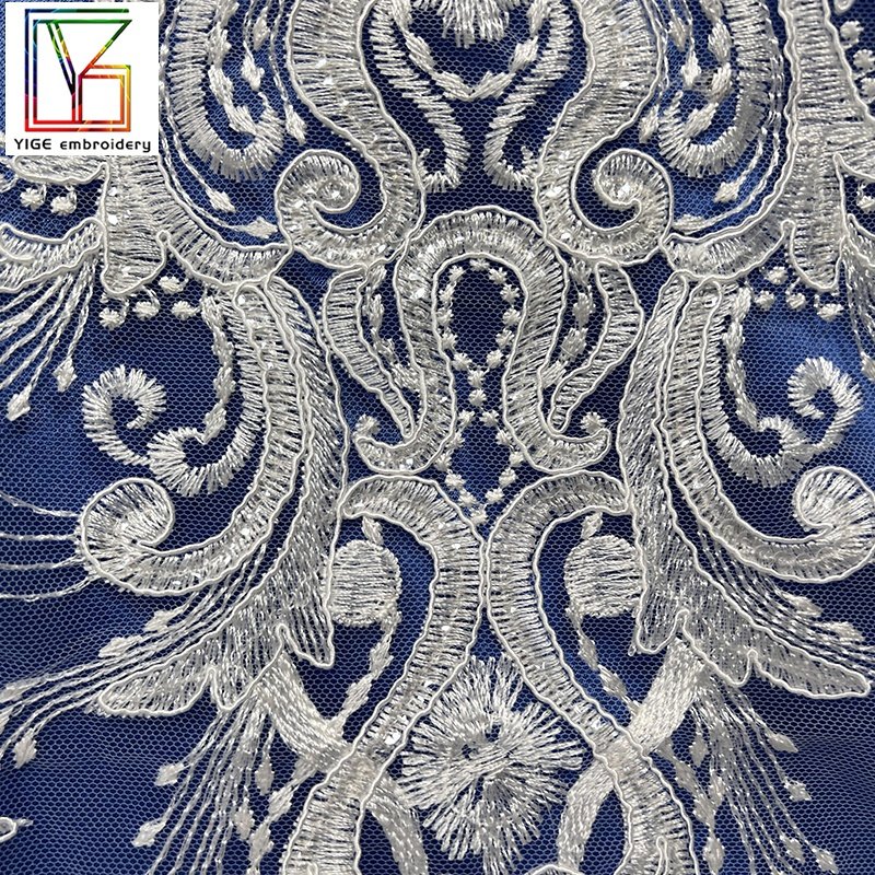 2022New collection Luxury Tulle 3D flower sequins embroidery chantilly lace women party white Wedding Rope Embroidery Fabric