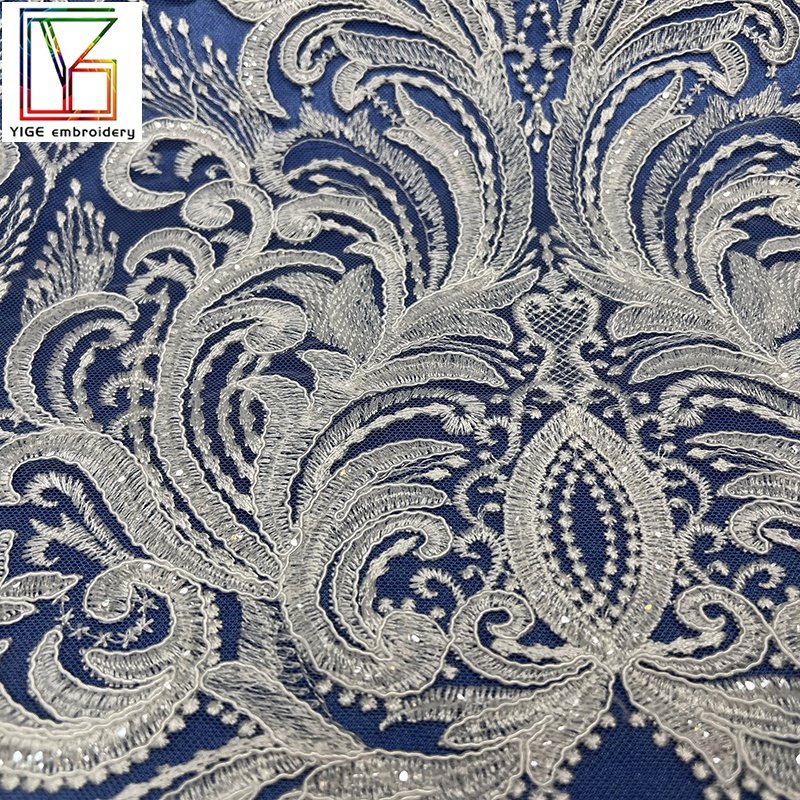 2022New collection Luxury Tulle 3D flower sequins embroidery chantilly lace women party white Wedding Rope Embroidery Fabric