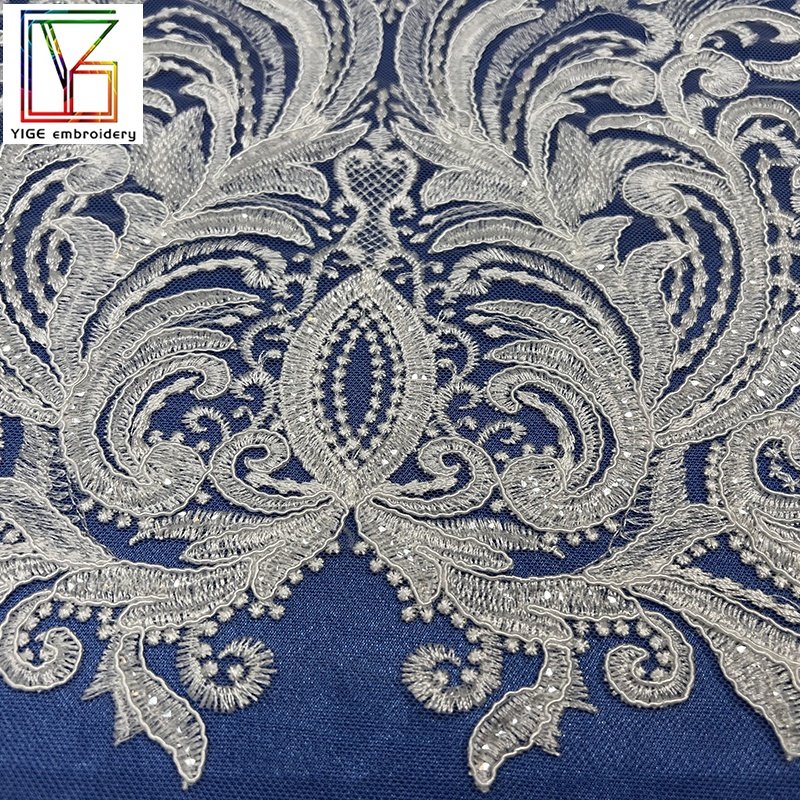 2022New collection Luxury Tulle 3D flower sequins embroidery chantilly lace women party white Wedding Rope Embroidery Fabric