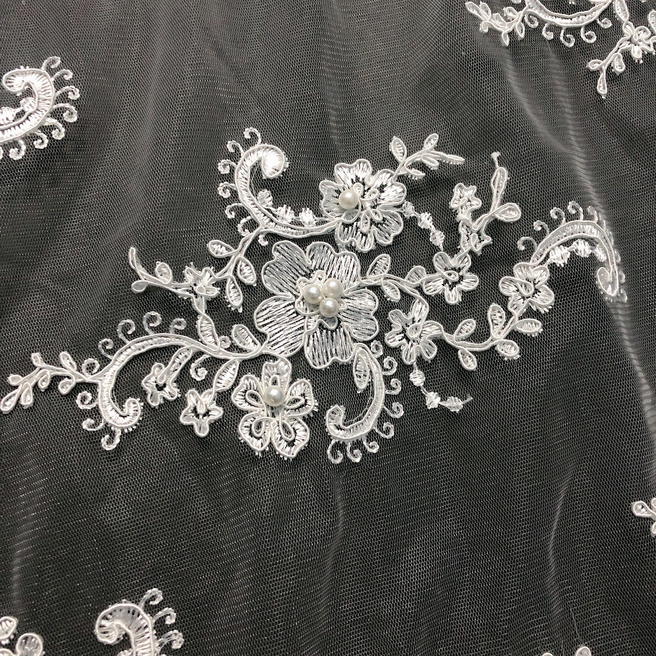 Handmade white wedding lace fabric 3d beaded embroidered by yards LT20730