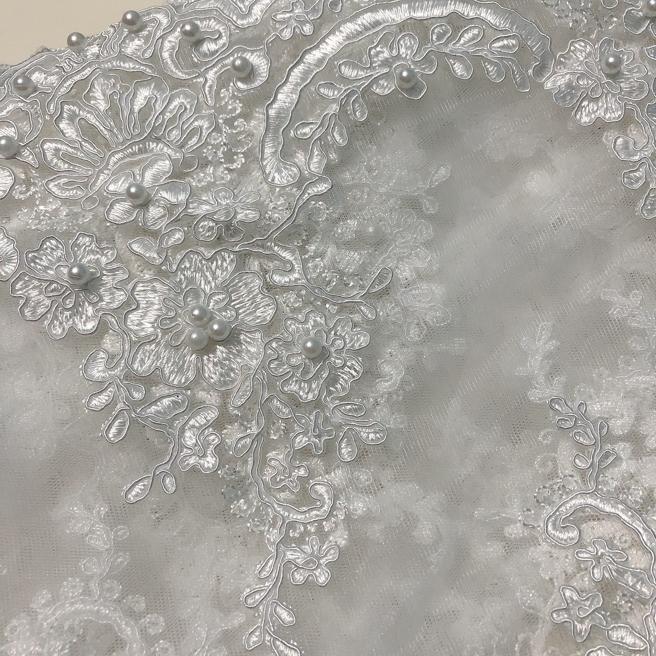 Handmade white wedding lace fabric 3d beaded embroidered by yards LT20730