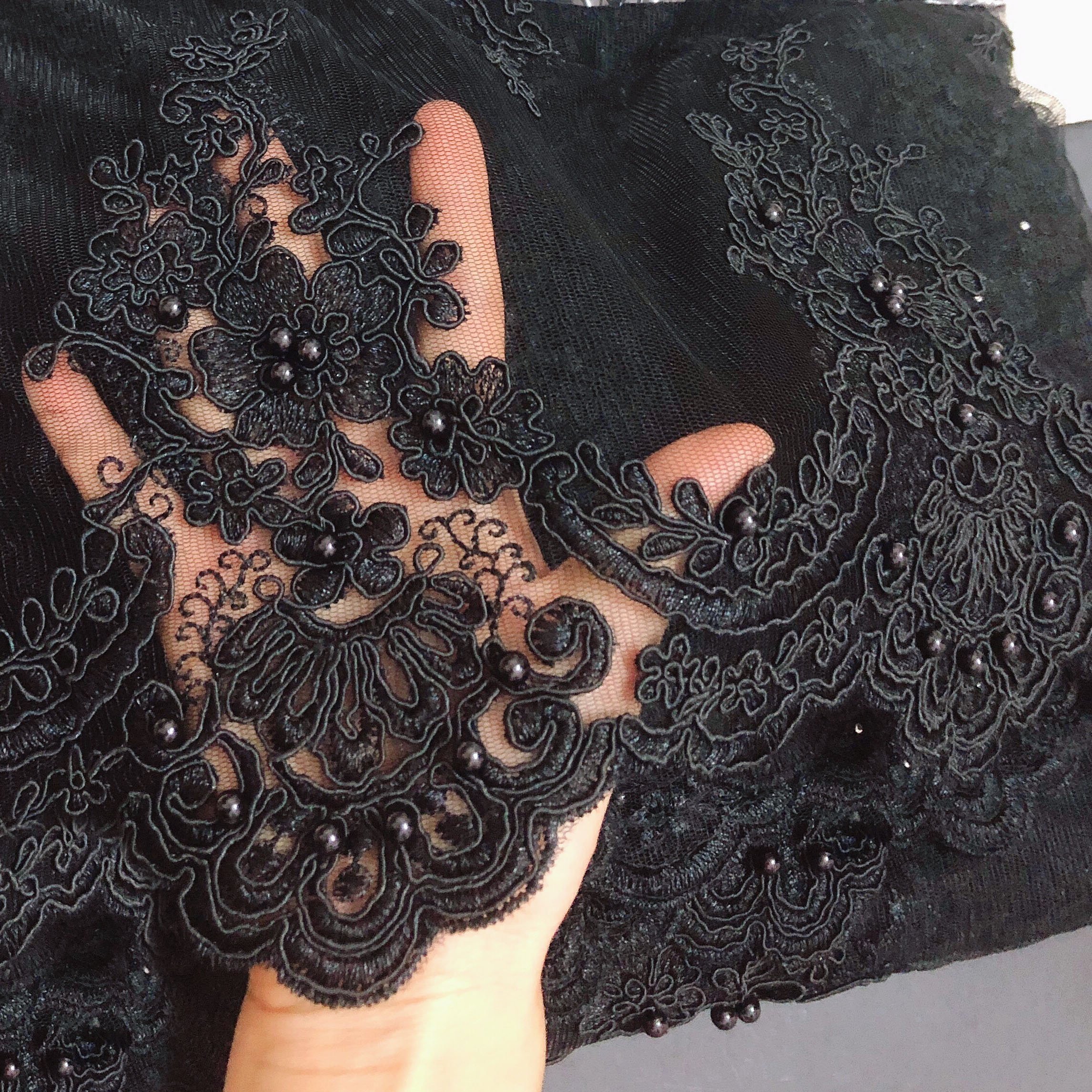 Handmade white wedding lace fabric 3d beaded embroidered by yards LT20730