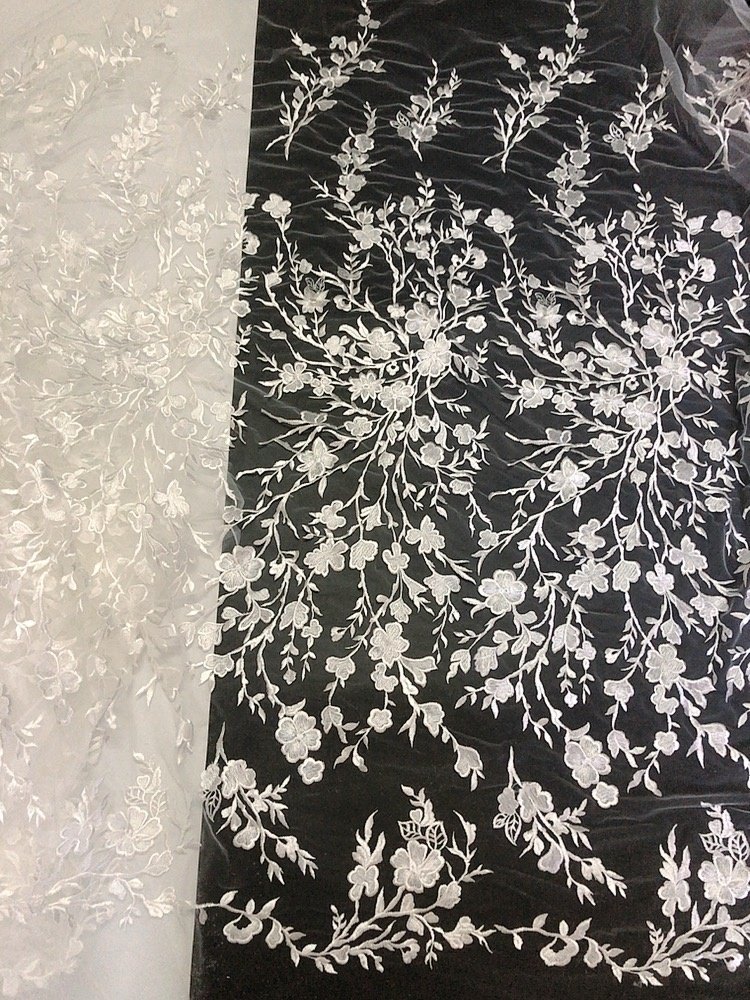 Latest flower embroidered bridal wedding lace dress fabric handmade LT20892