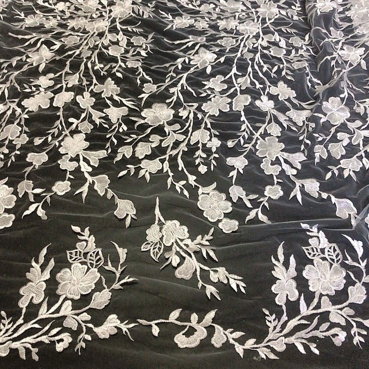 Latest flower embroidered bridal wedding lace dress fabric handmade LT20892