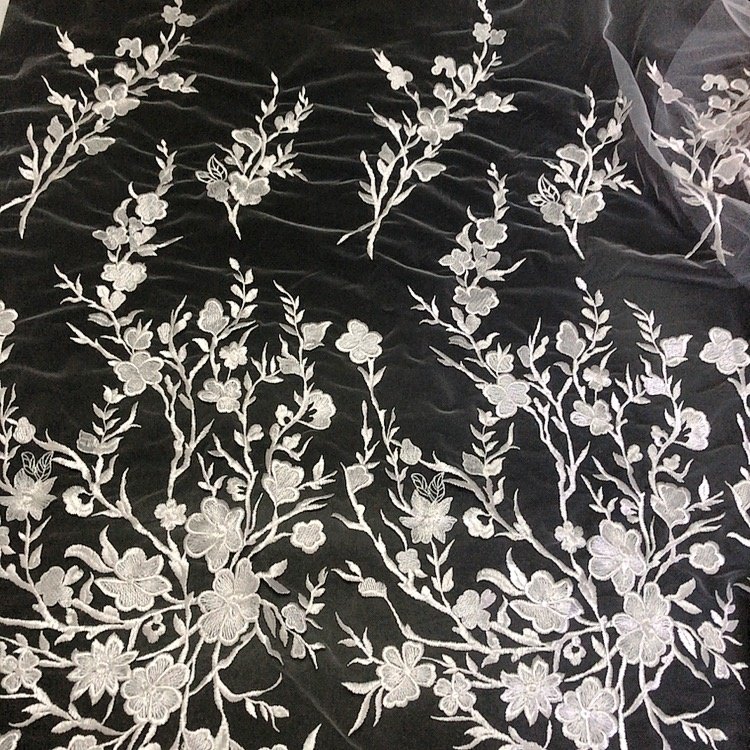 Latest flower embroidered bridal wedding lace dress fabric handmade LT20892