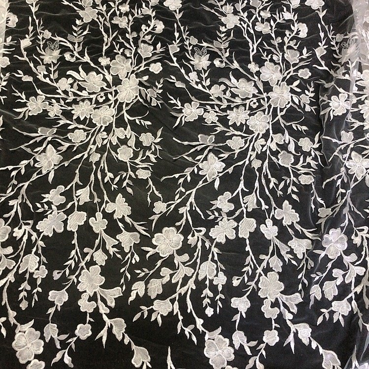 Latest flower embroidered bridal wedding lace dress fabric handmade LT20892