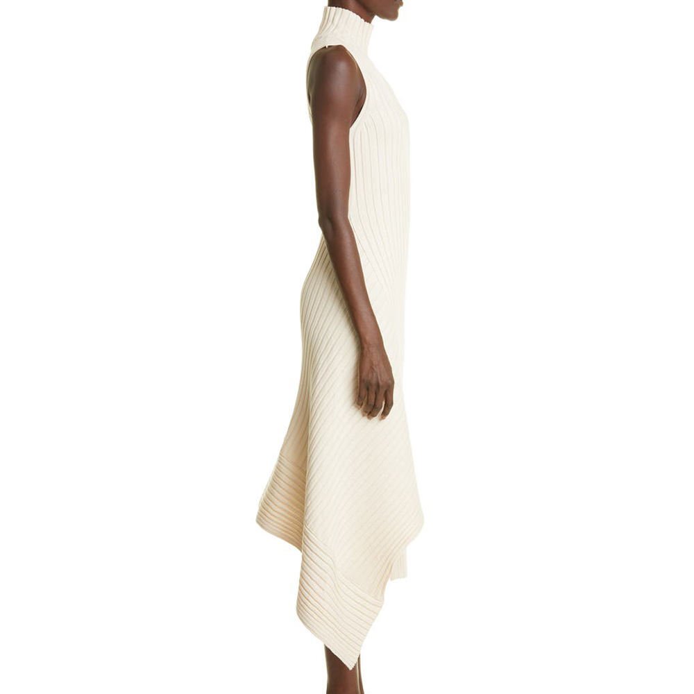 Asymmetric Knit cotton dress women custom design sleeveless maxi long ribbed knitted dresses luxury women's sweater dress