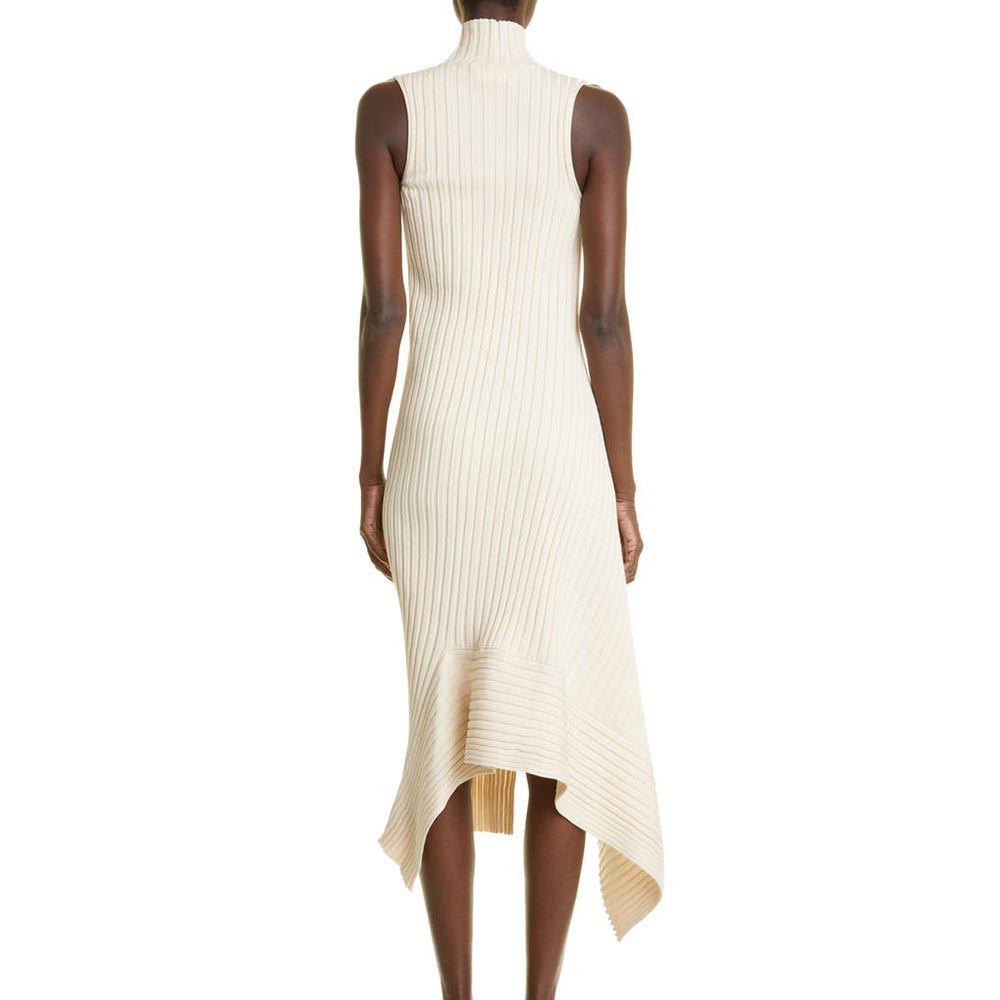 Asymmetric Knit cotton dress women custom design sleeveless maxi long ribbed knitted dresses luxury women's sweater dress