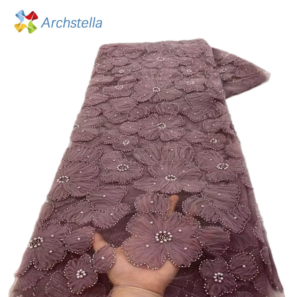 TikTok Hot-Selling Heavy Beaded Lace Fabric Embroidery Flower Beads With Pearl Lace Fabric Bridal Dress For Wedding Party