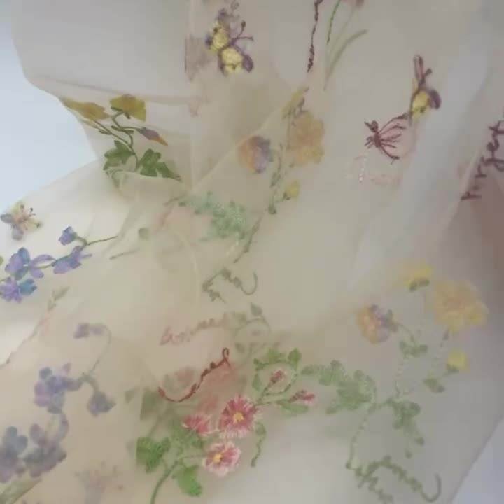2025 new flat embroidery organ mesh multicolor embroidery fairy dress organza fabric
