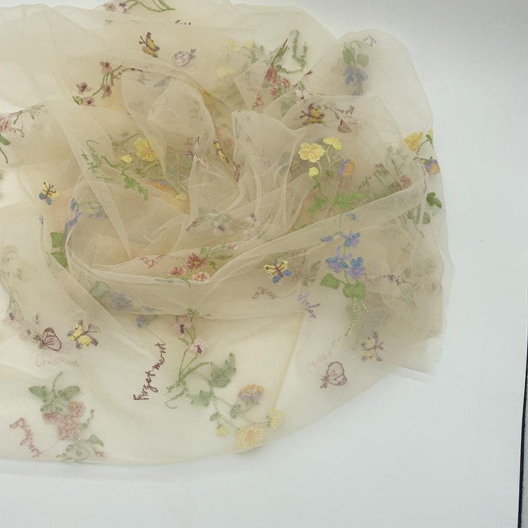 2025 new flat embroidery organ mesh multicolor embroidery fairy dress organza fabric