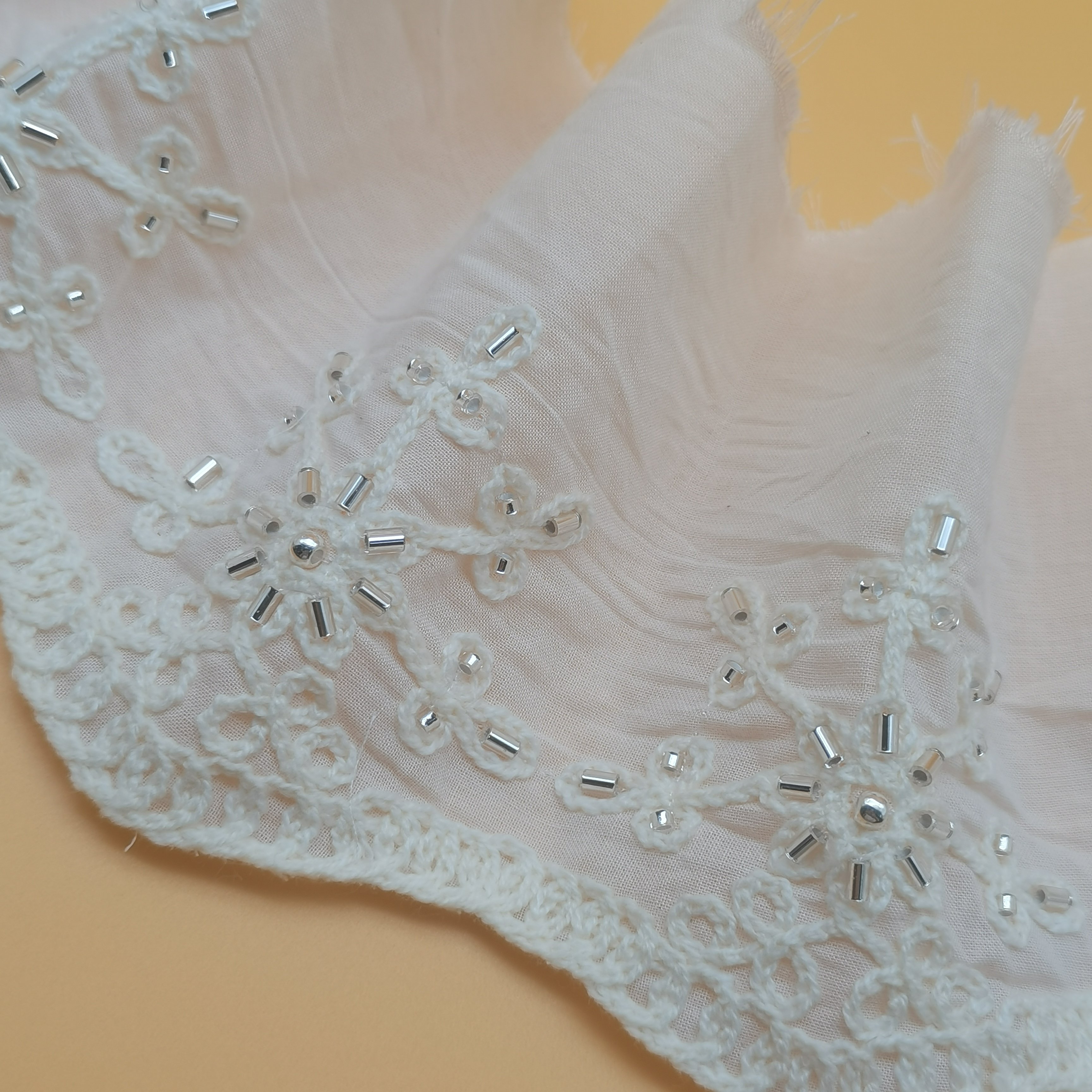 100% Cotton Beaded Lace Trim Embroidery Fabric Elegant Dress & Clothes Trimmed with Beautiful Beaded Lace Customizable