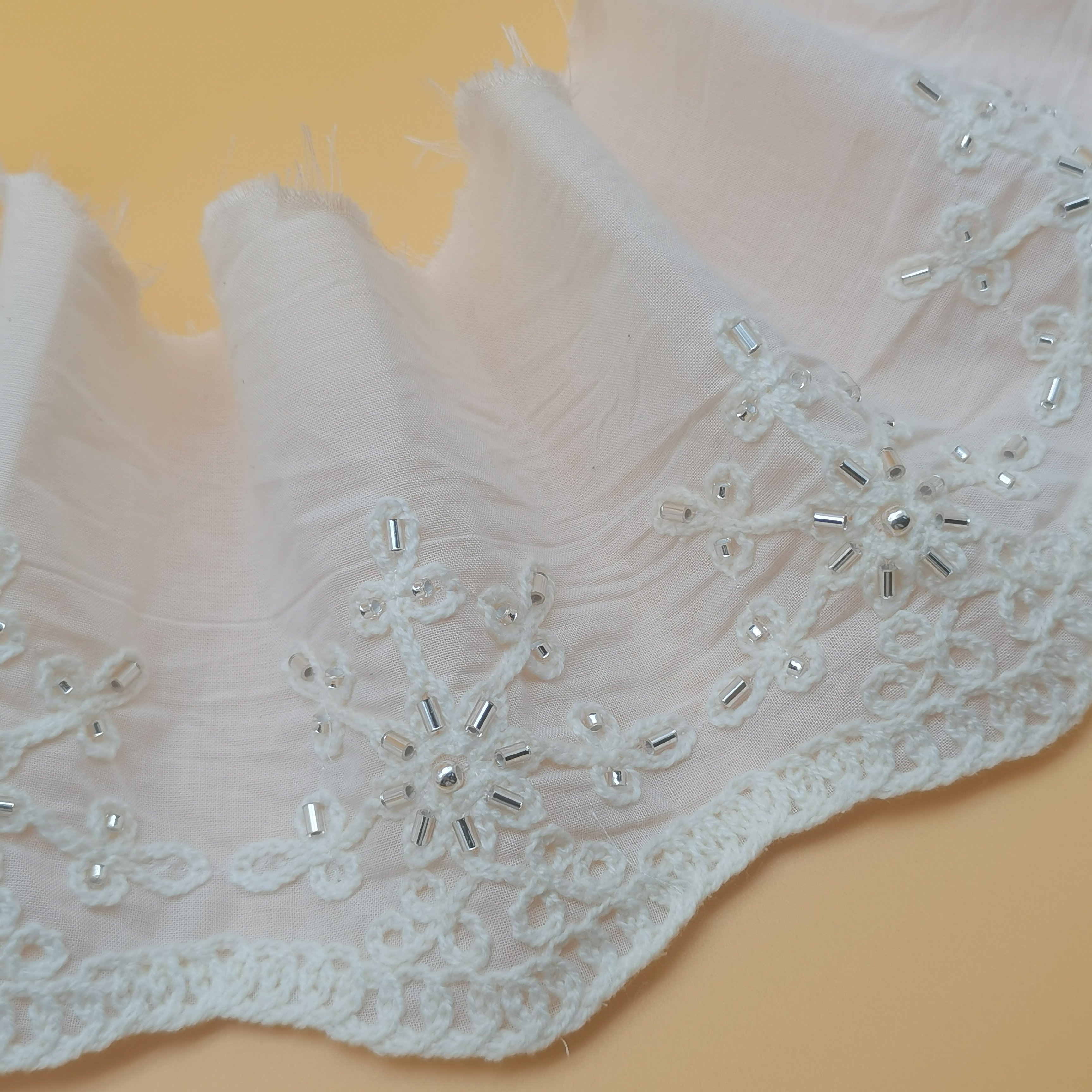 100% Cotton Beaded Lace Trim Embroidery Fabric Elegant Dress & Clothes Trimmed with Beautiful Beaded Lace Customizable