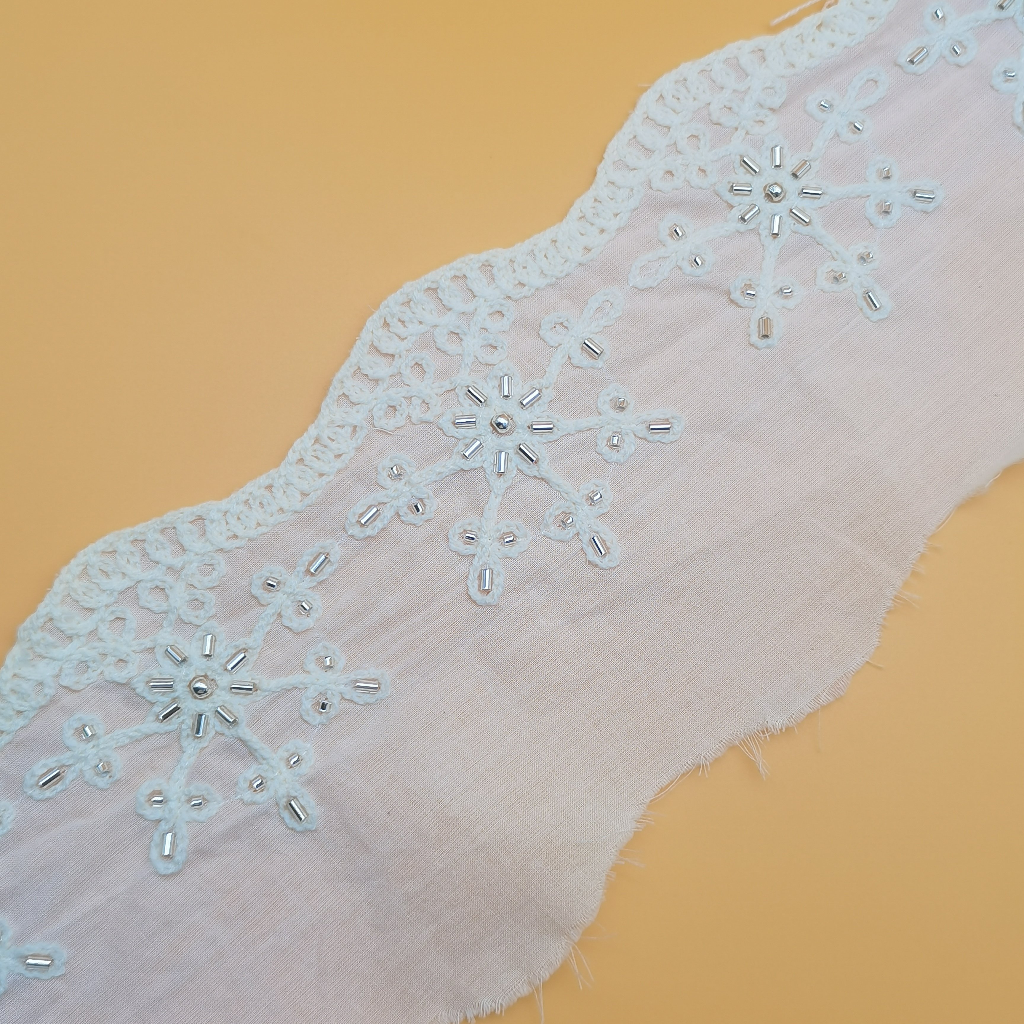 100% Cotton Beaded Lace Trim Embroidery Fabric Elegant Dress & Clothes Trimmed with Beautiful Beaded Lace Customizable