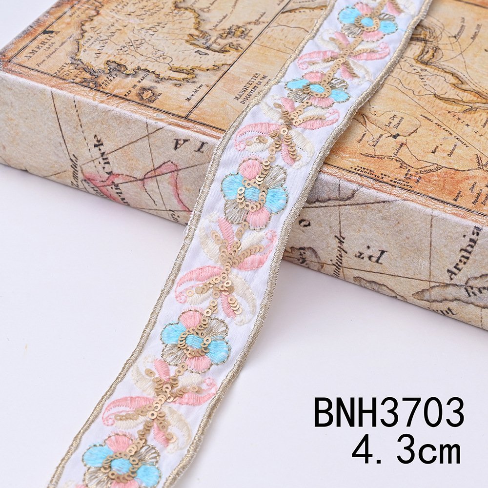 Width 3-5 cm ethnic sequins corded lace Ribbon handmade embroidered colorful curtain lace trim for clothing decoration