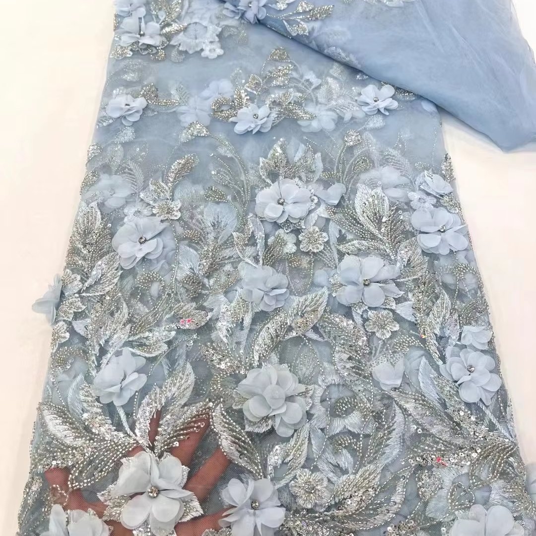 2024 Modern Novel Design Wholesale Price 3D Flower Lace Embroidery Fabric Design