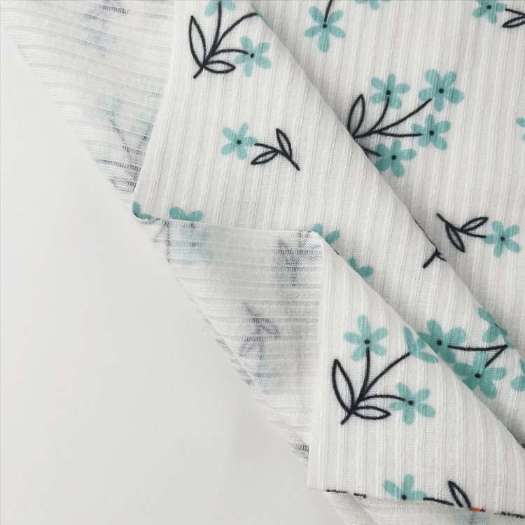 2021 New Design Rib Knit Fabric Custom Floral Printing Stretch Knitted Ribbed Fabric Cut Pieces