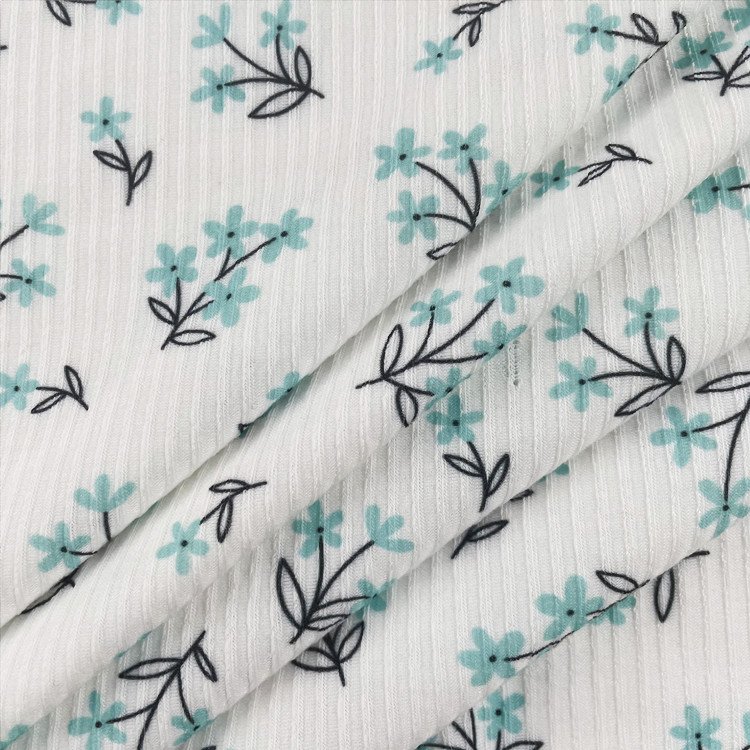 2021 New Design Rib Knit Fabric Custom Floral Printing Stretch Knitted Ribbed Fabric Cut Pieces