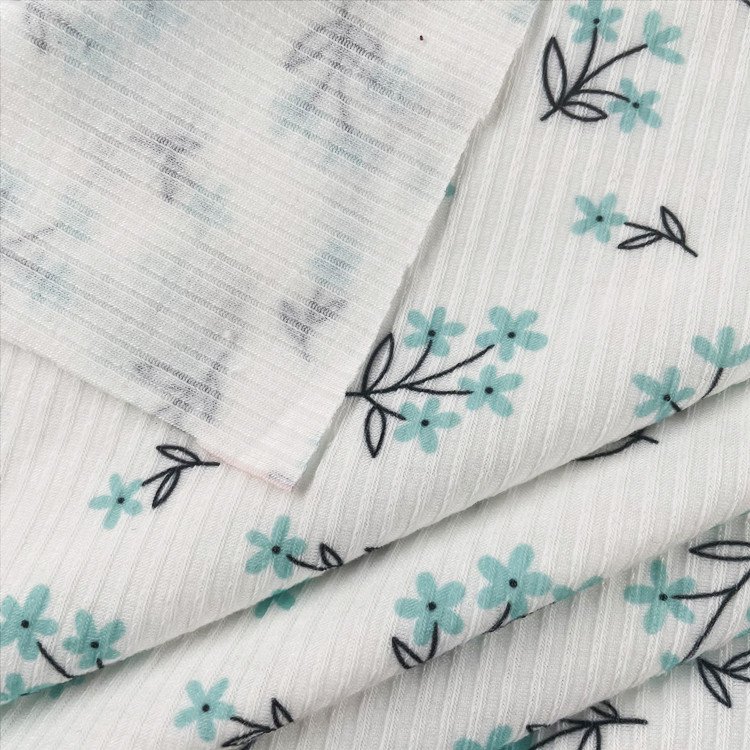 2021 New Design Rib Knit Fabric Custom Floral Printing Stretch Knitted Ribbed Fabric Cut Pieces