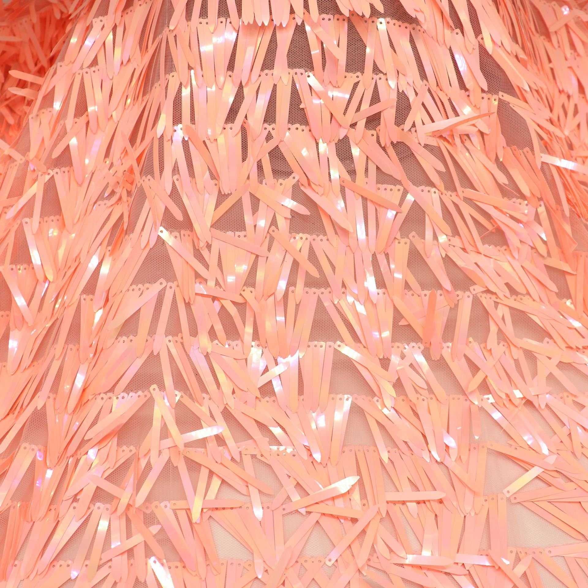 Nigerian 3d Luxury French Spandex Heavy Flip Flash Embroidery 40mm Pink Sword Shape Sequins Lace Mesh Fabric For Bridal Clothing