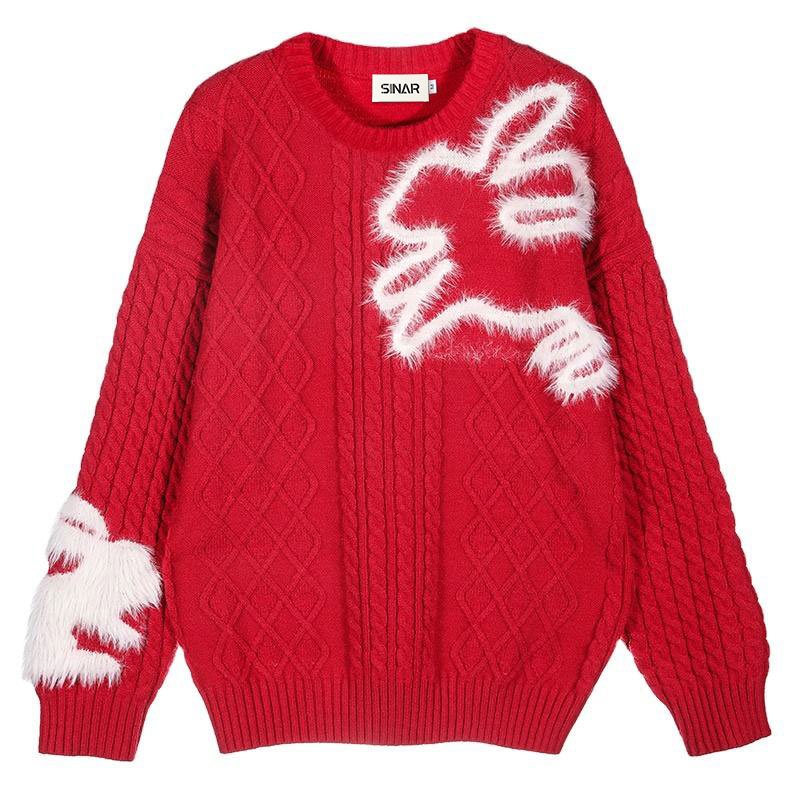Custom OEM & ODM women sweater Long Sleeve Jacquard rib knitwear crew neck ladies clothes pullover Knitted sweater women