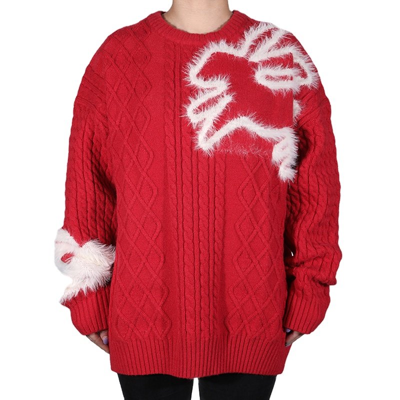 Custom OEM & ODM women sweater Long Sleeve Jacquard rib knitwear crew neck ladies clothes pullover Knitted sweater women