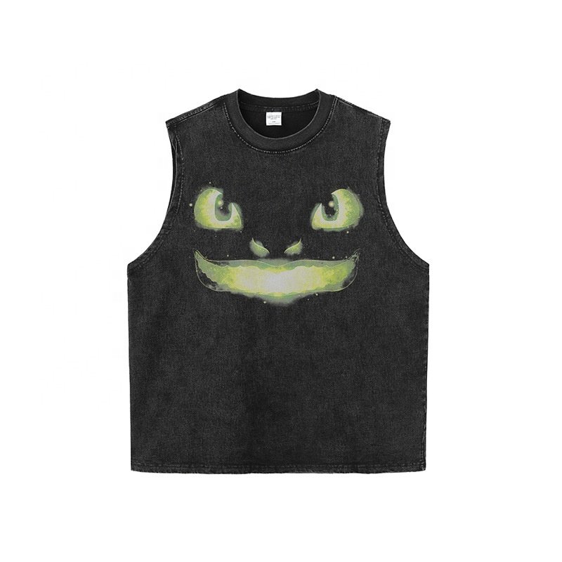 FCS03 Custom MOQ 1Pc DTG Print Tank Top Men Crop Vintage Acid Wash 100% Cotton Ribbed Tank Top Mens